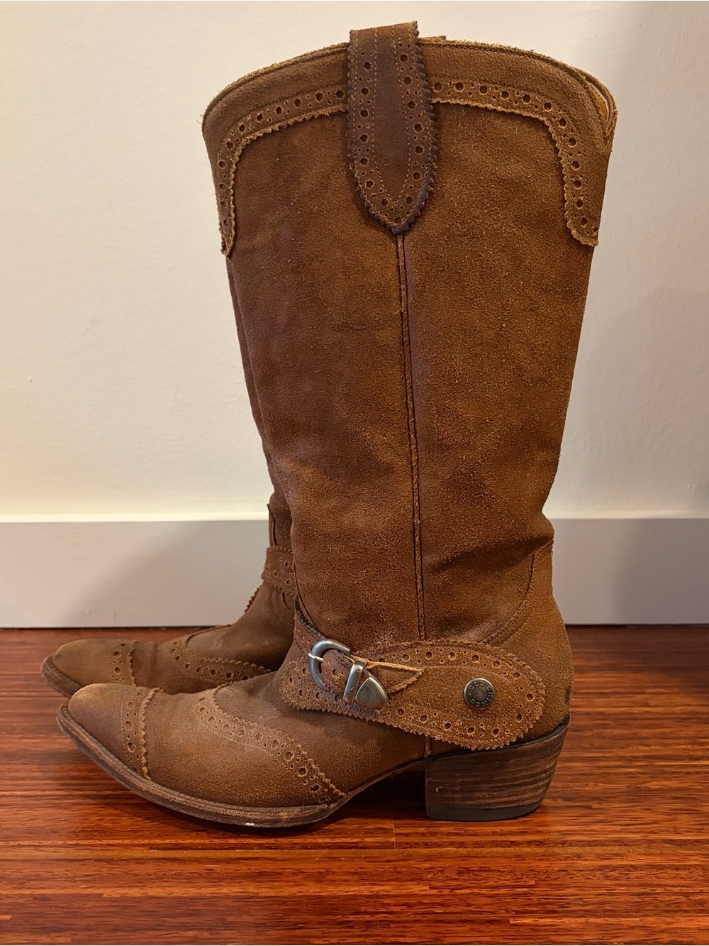 Old Gringo Suede Western Harness Brogue Cowgirl Boots 9B vintage festival